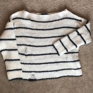 Off the shoulder distressed-look F21 sweater
